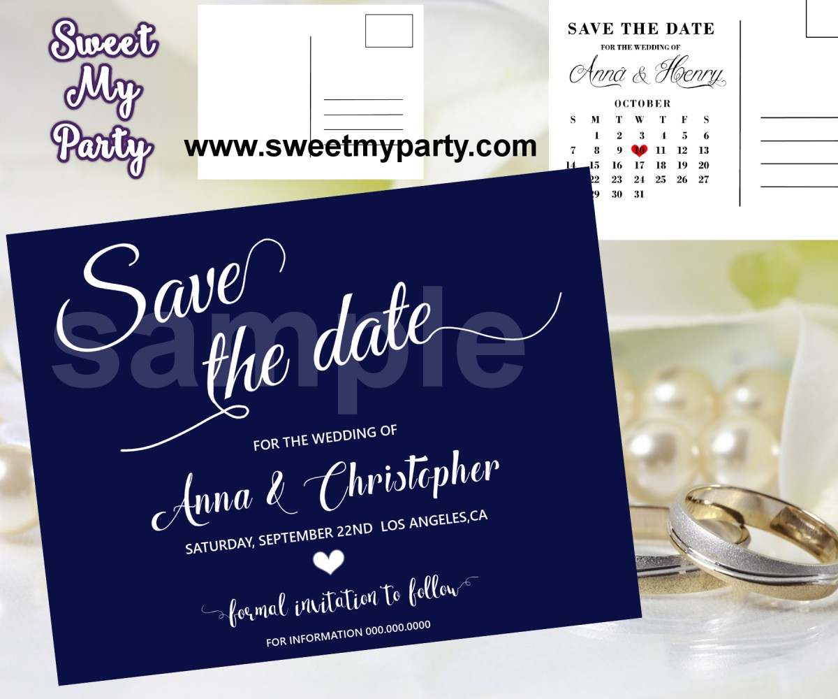 Navy Blue Wedding Save the Date cards,Navy blue Wedding Save Our Date, (00b)